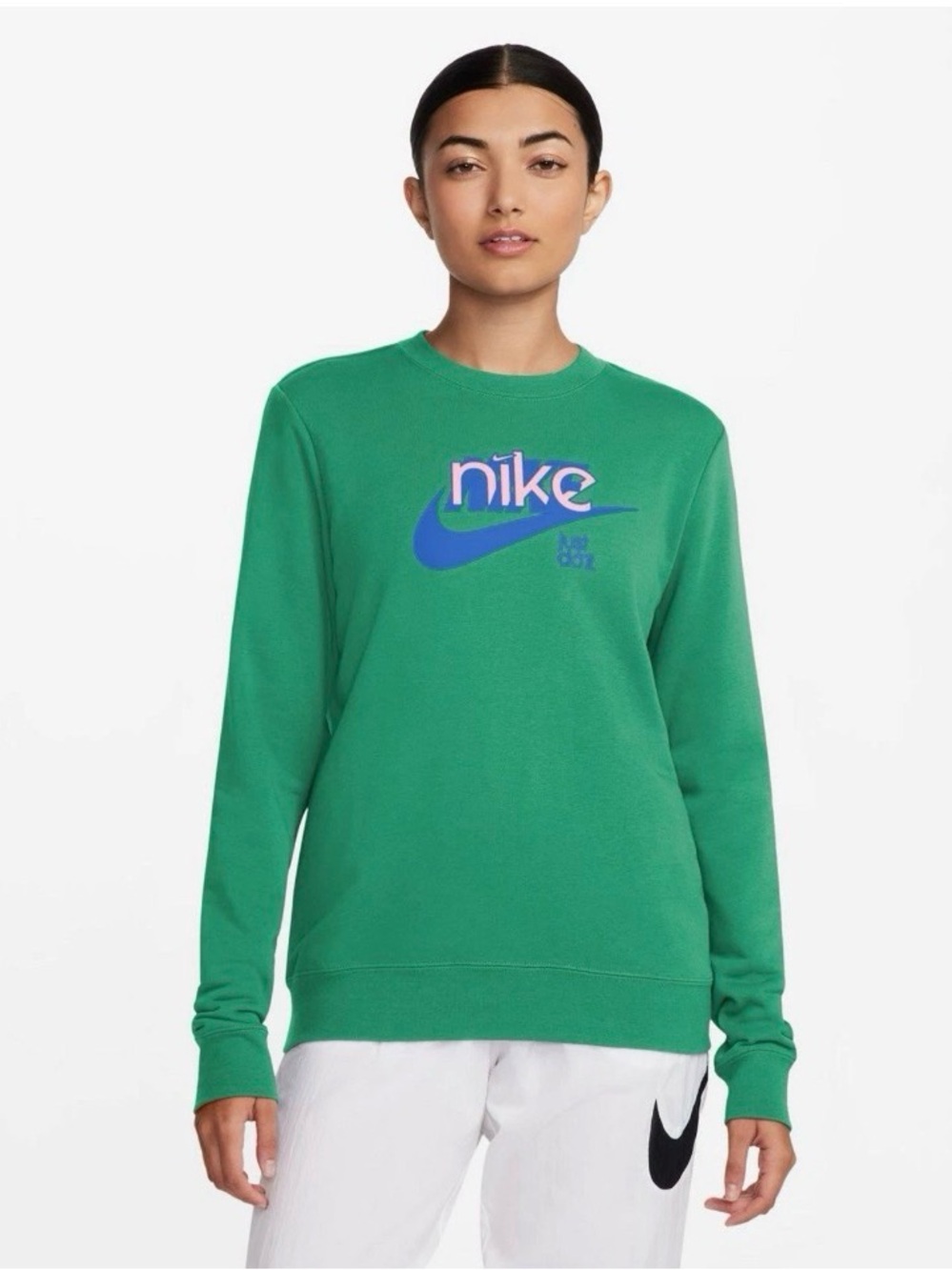 Nike Green Crewneck with Navy Logo Accents